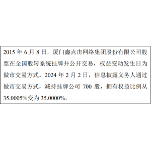 点击收集股东蔡立文减开云·电竞全站持700股 权益变更后间接持股比例为35%